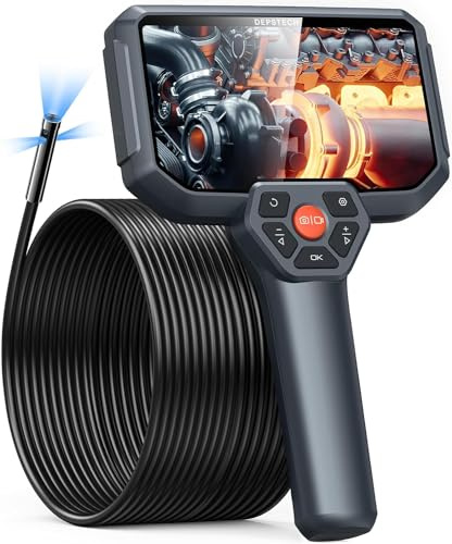 Endoscopio a Tripla Lente, DEPSTECH 5'' IPS Sonda Telecamera con 6+2 Luce LED, 1080P HD Telecamera Endoscopica, Schermo Diviso, Impermeabile 8MM Telecamera per Ispezione, Scheda da 32 GB, Gadget - 15M