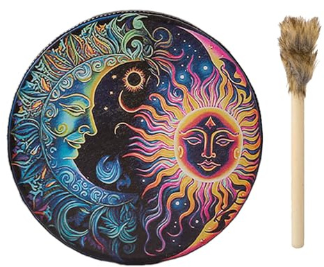 Lnhgh Shamanisk handtrumma, handgjord shamanisk trumma | Handgjord shamantrumma i PU-läder | Autentiskt ljud ut för andlig musik, shamanmaterial