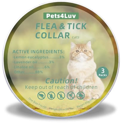 PetsxJoy Colliers insectifuges pour chat repoussent efficacement les puces, les tiques, les acariens, les moustiques et plus encore, design léger et imperméable, protection jusqu'à 24 mois, lot de 3