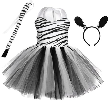 Sirseon Zebra djur cosplay kostym, djurkostymer, babykostym, avtagbar svans, mjuk djurdräkt med zebratryck, djurdräkt för flickor, temafester