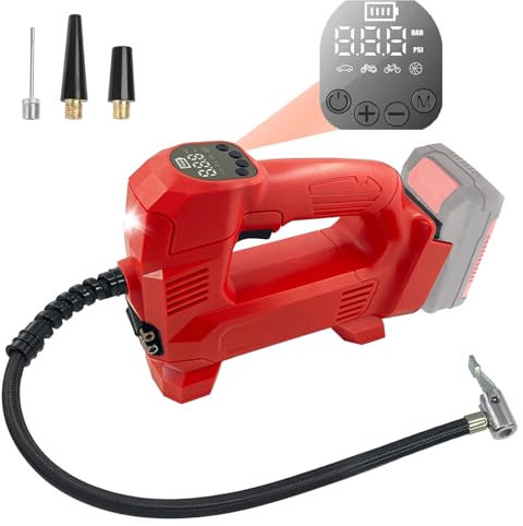 TPDL Batteribilkompressor för Milwaukee för M18 18 V batteri med LED-lampa, trådlös luftpump automatisk stopp 150 PSI kompressor, däckfyllare, batteri elektrisk universalpump för cykel/bil/boll