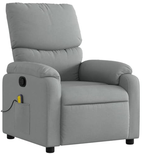 KOIECETA Massagesessel Sessel Verstellbare Rückenlehne Fernsehsessel Relaxsessel mit Vibrationsfunktion Liegesessel Polstersessel Ruhesessel Hellgrau Stoff