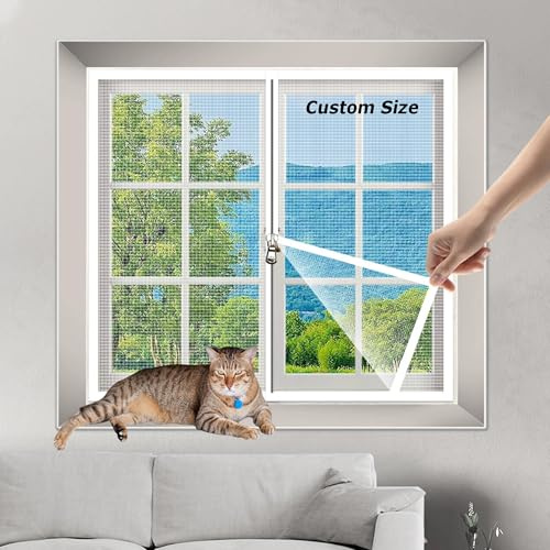 Self Adhesive Cat Protection Window Mesh, Anti Mosquito Insect Fly Screen Netting, Cat Safety Mesh, Cat Proof Window Screen with Zipper, Balcony Window Screen Net