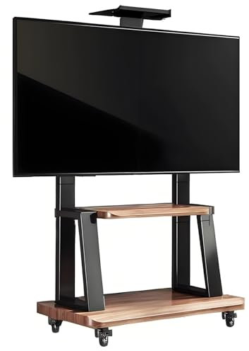 Mobil rullande TV-stativvagn, justerbar höjd TV-vagn med hylla, universellt TV-stativ för 82-80 tums TV-apparater, 150 kg kapacitet, perfekt för vardagsrum, svart