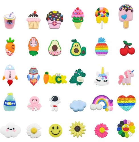 KQDRAVINE 30 Piezas de Pin Crocs, Pins para Crocs, Adornos de Dibujos Animados, Pines Extraíbles, Accesorios, Broches para Zuecos, Adornos DIY, Fiestas Infantiles, Niños, Niñas, Regalos