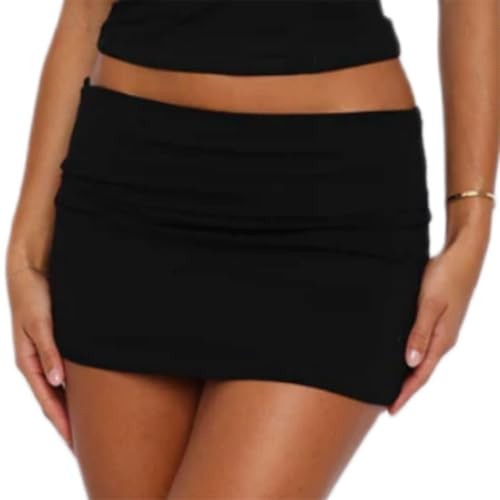 RUIWANBBY Y2k Mini Stretch Skirts for Women Casual Fold Over Low Waist Bodycon Pencil Skirt Trendy Party Going Out Streetwear
