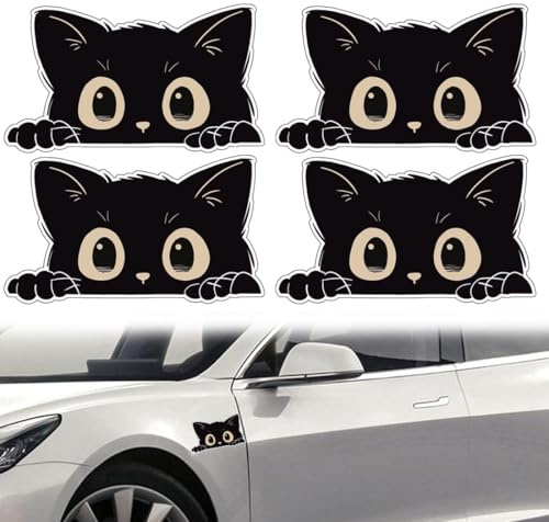 4 Pezzi Adesivo per Finestra con Gatto Nero, Simpatico Adesivo per Auto con Curioso Motivo di Gatto, Divertente Decorazione a Forma di Gattino, Decorazione per Auto, Laptop a Casa