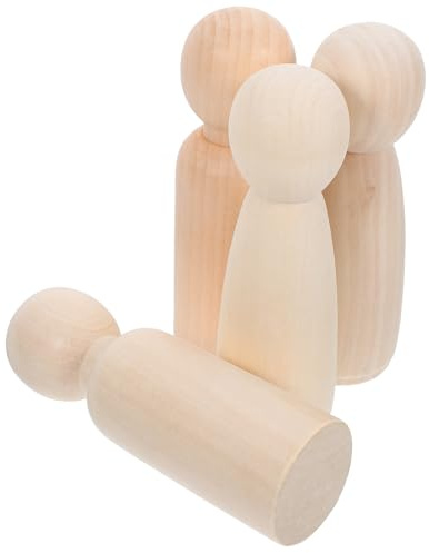AKOOSY 4 delar set med trädockor, gör-det-själv-kreativa leksaker för pojkar, flickor, släta träfigurer för manuella aktiviteter och hantverksdekoration
