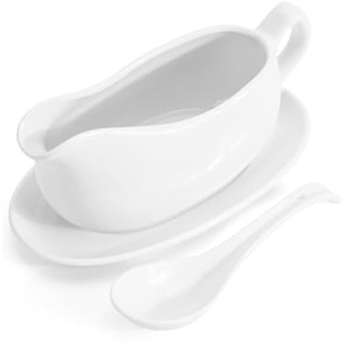Set salsiera in ceramica da 200 ml, con cucchiaio per piattino e beccuccio antigoccia, stoviglie per salse Ringraziamento Halloween