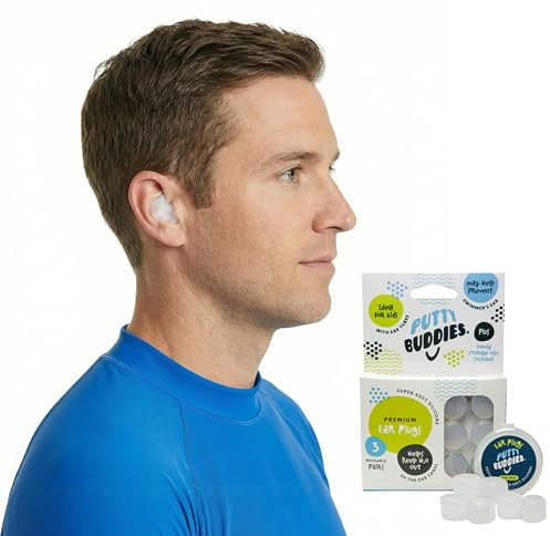 Putty Buddies Original Schwimm-Ohrstöpsel – superweiche, formbare Stöpsel – blockieren Wasser – bequem – ideal für Kinder – 3 Paar (transparent)