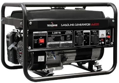 Tecnoware Power Systems - Generador eléctrico 3200VA, Monofásico 230Vac 50Hz, Motor H-Greengine, Tanque 15L, Bajo ruido, AVR, Arranque manual, Salidas SCHUKO 16A y 12V dc 8A, Negro