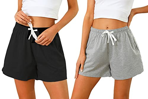 Sykooria Pantaloncini Donna Estivi Pantaloncini Corti Donna Sportivi Cotone Shorts Pigiama Donna Pantaloni Corti Morbido per Dormire Casual Jogging A-Grigio Chiaro+Nero M