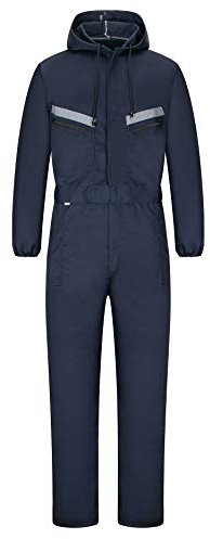 Yukirtiq Hombre Pantalones con Peto de Trabajo para jardín y Garaje, Encapuchado Mono de Trabajo Mecánico o Industria Cintas Reflectantes Resistente al Aceite para Mecánicos, Azul marino, XL