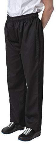 NISBETS Essentials Chef Trousers Black - Elasticated Waist with Drawstring Ties and Back Pocket BB477-L