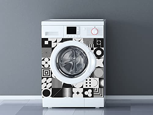 Oedim Vinyle pour machine à laver blanc et noir abstrait, vinyle décoratif pour machines à laver, décoration pour cuisines, autocollant lave-linge