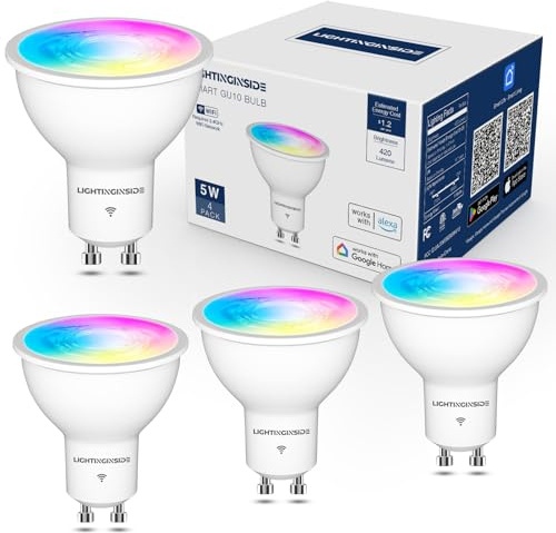 Lightinginside GU10 Smart Light Bulbs 50W Equivalent, 38°Beam Angle, Smart Bulb Works with Alexa/Google Home/SmartLife, 5W 420LM, RGBCW Bluetooth Spotlight Track Light, 2.4G WiFi, ETL Listed, 4PCS