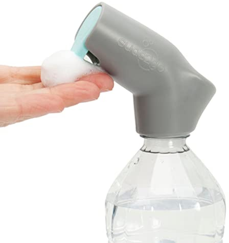 Suds2Go Refillable Caps, 2 Pack - Universal Fit Turns Most Disposable Water Bottles Into A Hand Washing Station - Includes Refillable Soap Reservoir - Conveniently Sized to Take on The Go - Grey