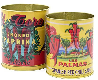 Carousel Home Juego de 2 latas decorativas réplicas de latas de alimentos | 2 piezas de metal retro mediterráneo | Latas de metal de estilo vintage para exhibición de alimentos