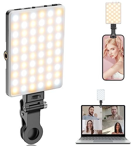 TONEOF Portable Phone Light Camera Flash, Rechargable Selfie Light with Clip&Double 1/4 Screw Hole,2500k-9000K Dimmable Light for Phone/Laptop/Tablet/Camera, for Selfie/Video Conference-Black