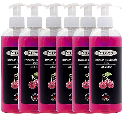 Lorito Premium Flüssigseife Cherry 6 x 500 ml Vegan ohne Mikroplastik - Pflegende Handseife flüssig mit Kirschduft, Seife für empfindliche Haut