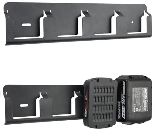 otuiaim Wandhalterung für 4 Akkus kompatibel mit Bosch 18V & Makita 18V Bohrmaschinen, verstärkter massivem Stahl Akkuhalter Universal für Werkzeugakku, Montage an Lochwänden & Wänden