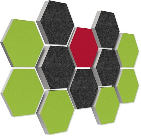 platino24 Schallabsorber COLORE aus Basotec G+ I Akustikpaneele mit Akustikfilz I 3D Wand-Paneele mit 12 Waben in Multicolor I Akustikplatten zur Schalldämmung in Büro, Studio & Wohnung