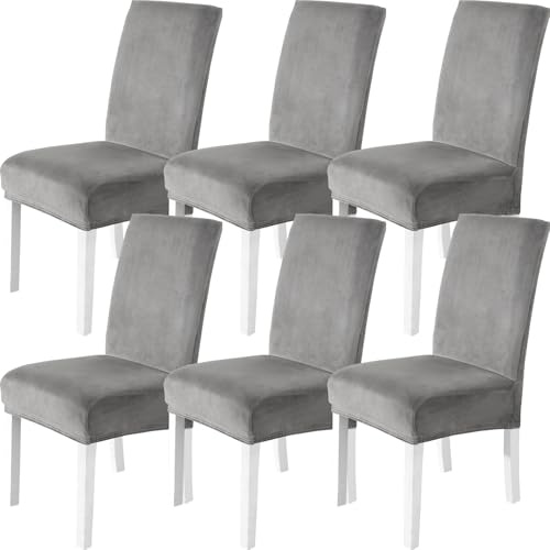 CYCMACO Velluto Coprisedie Con Schienale 6 Pezzi, Coprisedia Cucina Elasticizzato, Universale Copri Sedie Soggiorno, Fodera Sedia Con Schienale Alto, Chair Cover, Grigio Chiaro
