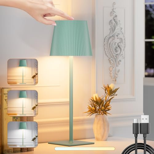 skelo LED Tischlampe Kabellos Dimmbare Touch LED Akku Tischlampe Höhenverstellbar 3 Farbtemperatur IP54 4000mAh Für drinnen und draußen geeignet Wiederaufladbar USB-C Metallmaterial Grün 1 PCS 2024