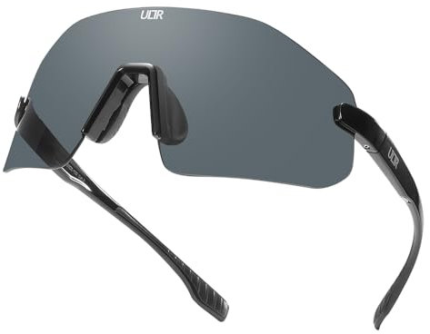 ULTR Sportbrille Herren - Leichte Fahrradbrille Damen - Bequeme Sport Sonnenbrille mit Anti-Slip Pads - Schnelle Brille Rennrad Brille, Joggen, Beachvolleyball & MTB Brille (Schwarz (Schwarzes Glas))