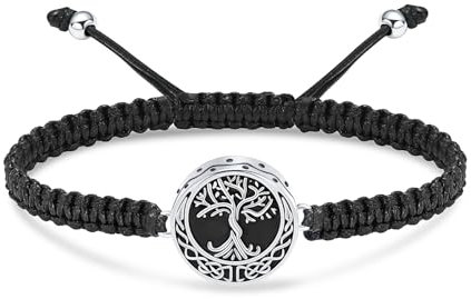 Minicremation Pulsera de urna de árbol de la vida para cenizas, pulsera de cuerda trenzada ajustable para cenizas, recuerdo conmemorativo para mujeres y hombres, 17-27cm, Acero inoxidable, No es una