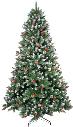 Neo 7ft Scandinavian Tips Spruce Fir Tree Artificial Christmas Tree Xmas Realistic Green Natural Branches with Solid Metal Legs (Berry and Pine Cone)