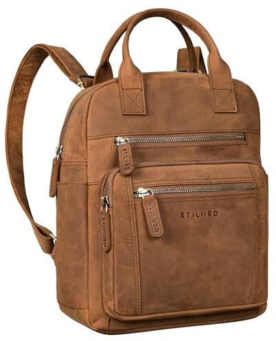 STILORD 'Zane' Freizeit-Rucksack Damen Leder Mittel-Groß - Ideal als Reiserucksack mit Trolley-Halterung - Vintage Daypack aus Echtleder - Tablet Laptop bis 12 Zoll, Farbe:tan - dunkelbraun