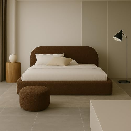 Sofello Polsterbett Moon 90x200 120x200 140x200 160x200 180x200 200x200 mit Bettkasten aus Metall Stauraum Boucle-Webart ohne Matratze (Quelle 26 - braun, 180x200)