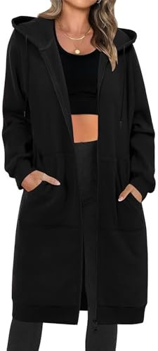 RITOSTA Sweat à Capuche Femme Zippé Veste Polaire Longue Pullover Manches Longues Épais Hoodie Lâche Manteau Automne Hiver Casual Sweatshirt avec Poches(Noir,XL)