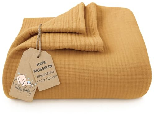 Totsy Baby Manta Muselina bebé algodón 110 x 120 cm - Plaid Gasa Suave Muslin cobija niño Delgada arrullo sábana muselinas mantita Ligera recién Nacido Tejido Transpirable para niños Amarillo