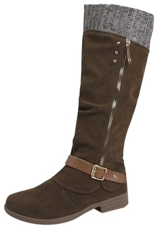 Générique Damen-Stiefel, warm, wasserdicht, Leder, Winterstiefel, mit Reißverschluss, mittellang, mit breiter Absatz, Regenstiefel, schick, modisch, elegante Schneestiefel, braun, 40 EU