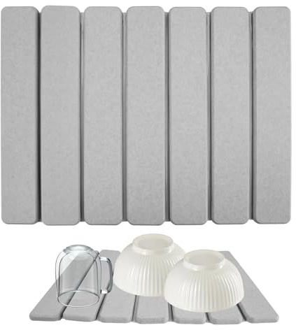 Piedra Diatomita Cocina, 30 x 40 cm Plegable Alfombrilla Escurreplatos Diatomita Stone Drying Mat Kitchen, Secado Rápido, Superabsorbente, Resistente al Calor para Vajilla, Botellas y Encimeras