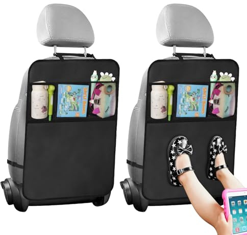 Adiwo 2 Pezzi Protezione Sedili Auto per Bambini, Adatta a Mostre Automobili, Organizer Sedile Posteriore con Tasche, Impermeabile Antisporco per Mantenere Spazio Pulito in Macchina, Ideale (Nero)