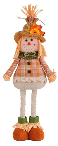 Kustimantu Decoración otoñal espantapájaros, tamaño grande, 54 cm, decoración de otoño, figuras de gnomo con patas retráctiles y girasol, para Acción de Gracias, decoración de mesa
