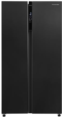 Russell Hobbs Freestanding American Fridge Freezer 442 Litre 70/30 in Black Steel, Super Freeze Function 177cm Tall & 90cm Wide with 5 Glass Shelves and LED Display RH90AFF201DI