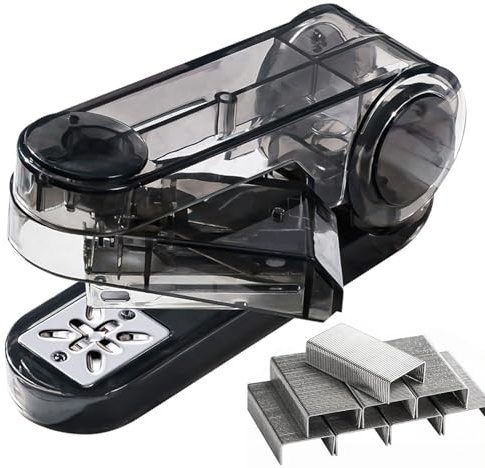 Müheloser Heftgerät 75mm Hefttiefe, Stapler Bis zu 25 Blatt, Mini 360 Grad Drehbarer Hefter Inklusive 400 Heftklammern für Zuhause Das Büro, Transparent Schwarz (schwarz-1)