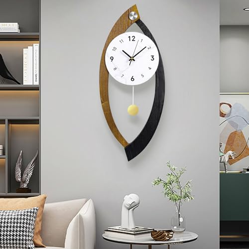 XGGJWW 23.6 x 9.8inch Decorative Wall Clocks with Pendulum, Large Modern Solid Wood Frame Unique Clock for Wall Decor Living Room,Kitchen,Home,Bathroom,Bedroom - Battery Operated, Silent, Non-Ticking