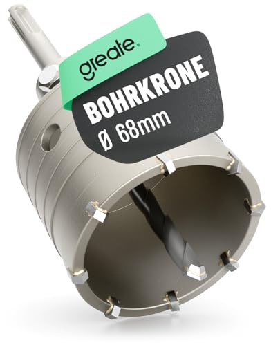 greate Couronne 68 mm SDS Plus avec foret de centrage - Scie cloche 68 mm pour maçonnerie, béton, brique & pierre - Foret pour prises, fraise à boîtes, couronne creuse