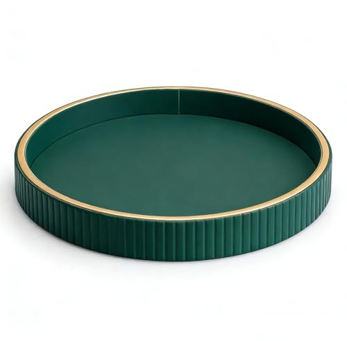 SANZIE Leather Tray Desktop Storage Organizer Premium Serving Tray Decorative Tray Valet Tray for Sundries Cosmetics Keys Phone Wallet Cutlery (Green Disc)