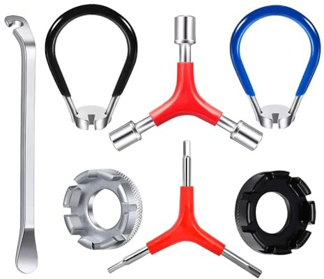 Ounfhtrttk Llave para Radios de Bicicleta, Kit de Herramientas Portátil para Radios de Bicicleta Que Incluye Herramienta de Centrado de Llantas de 8 Vías, Llave de Radios con de Goma