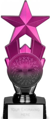 TROPHIESPLUSMEDALS Personalised Pink Black Star Trophy, 18cm, Engraving