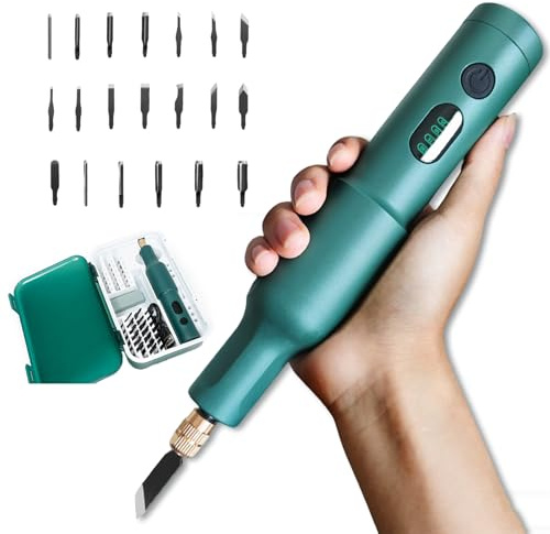 Woodworking Electric Engraving Machine, Precision Knife Set with 20 Replaceable Blades, USB Rechargeable, Portable Handheld Chisel Wood Cutter
