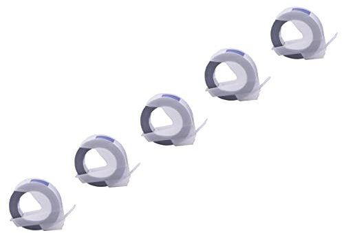 vhbw 5x 3D Prägeband-Schriftband-Kassette kompatibel mit Dymo Mini, Office-Mate II, Omega Etiketten-Drucker 3m x 9mm Weiß auf Blau