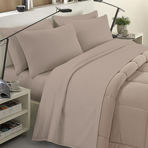 Banzaii Completo Lenzuola Invernale Felpate in Flanella Anti-Pilling 100% Cotone, adatto anche ai materassi più alti, 3 pezzi, Una piazza e mezza Beige