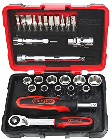 KS TOOLS - 922.0626 - Coffret de douilles et accessoires ULTIMATE 1/4'', 27 pièces - Robuste et pratique - Cliquet, Douilles 6 pans 5,5 à 14 mm, Embouts, Cardan, Rallonges - Qualité professionnelle